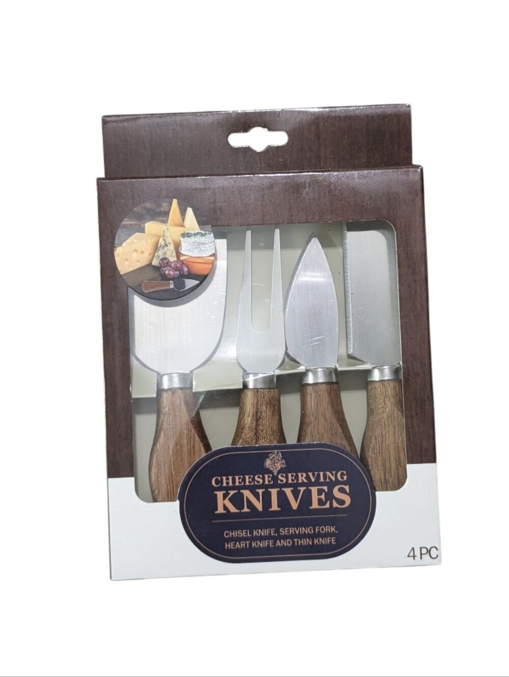 Cheese Serving Knives Set with Wood Handles - Brown